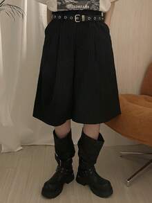 DAZY 女士宽松百慕大短裤，条纹图案 - 黑色 - 查看 3