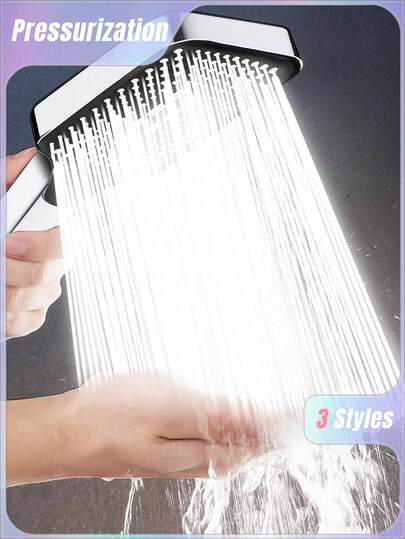 SHEIN 1Pc ABS Material 3-Mode Pressurized Shower Head With Large Panel And Electroplated Surface Home Bathroom Decor Fall Decor Bathroom Accessories