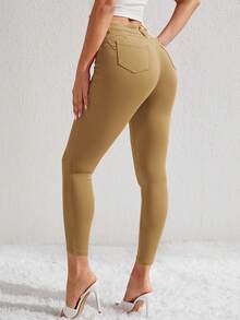 EMERY ROSE Women's Simple Casual Solid Color Skinny Jeans - Mocha Brown - View 2