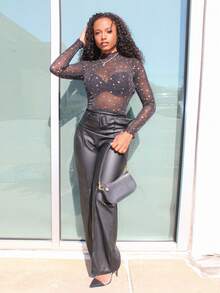 Steph T Lettuce Trim Star Mesh Top, Blingbling Bottoming Tee - Black - View 1