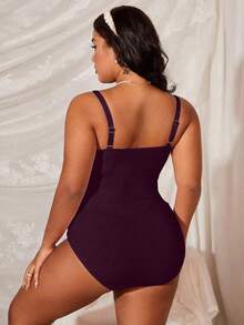 Swim Lushoire Áo camisole cỡ lớn, màu trơn, tối giản, thích hợp mặc hàng ngày, có bèo nhún và dây đeo. - Màu Đỏ Sâu - Xem 2