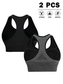 Velisys 2pcs Knit Activewear Top & Tank, Fitted Tank, Fitness Tank, Seamless Plus Size Tank - Multicolor - View 2