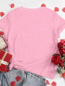 EMERY ROSE 爱心蝴蝶结“像耶稣一样去爱”印花休闲加大码T恤 - 淺粉色 - 查看 2