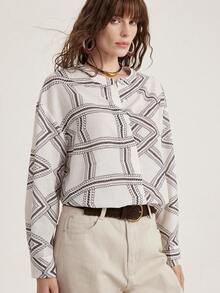 Aveloria Modichic Vintage Totem Random Print Casual Versatile Long Sleeve Shirt - White - View 4