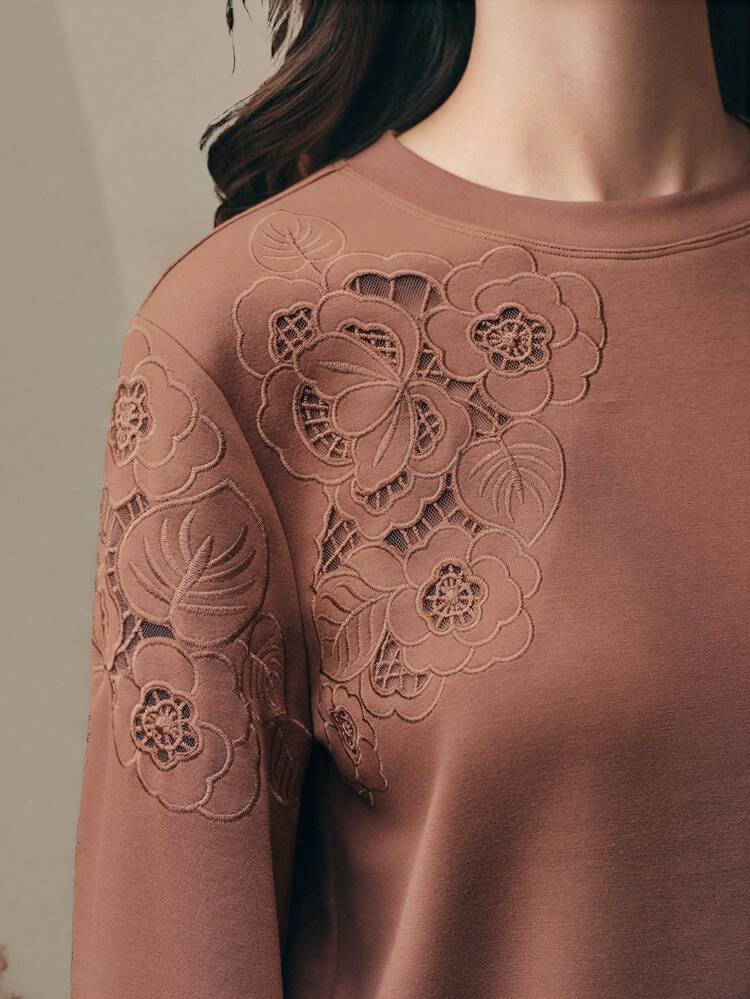 Elegant Women's Asymmetrical Fabric Embroidered Graphic Sweatshirt, Suitable For Spring And Summer