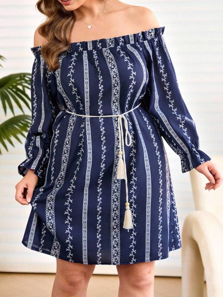 Plus Size Floral Embroidery Off-Shoulder Casual Vacation Dress/Summer/Spring Boho Dress Plus Size Dress  Elegant Dress Women  Floral Dress