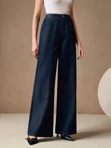 Anewsta Quần nữ cạp cao mới với thiết kế trang trí dây xích, phù hợp cho mùa xuân, mùa hè, đi chơi, dự tiệc, lễ hội. - Màu xanh lam - Xem 7