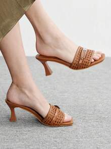 CUCCOO BIZCHIC 女士方头搭扣设计时尚高跟凉鞋 - 棕色 - 查看 5