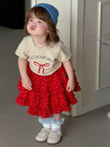 DAZY Toddler Girls' Lace Patchwork Letter Print Short Sleeve T-Shirt - Apricot - View 5