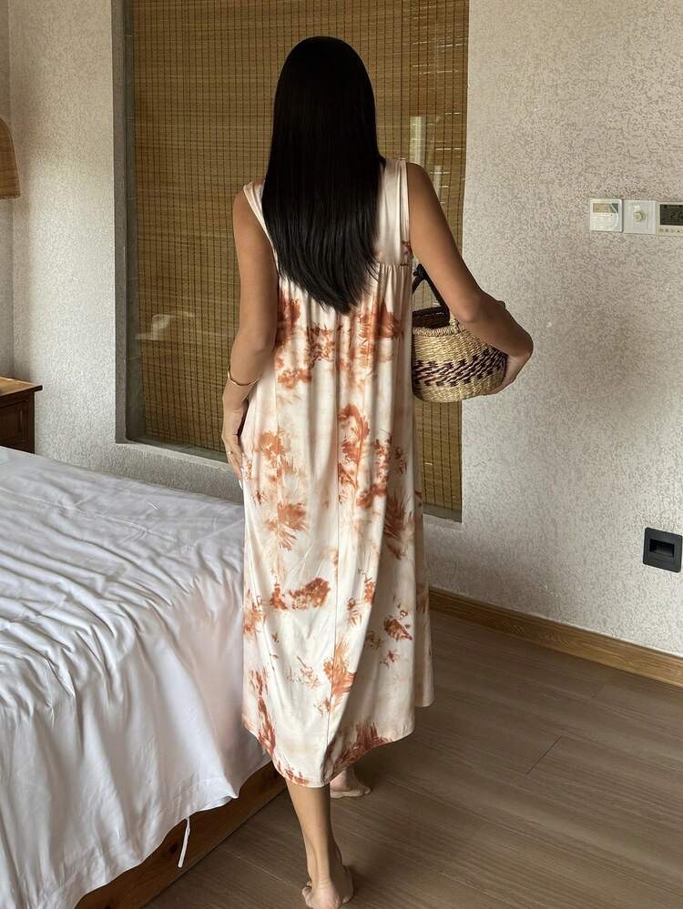 Women's Loose Sleeveless Long Nightgown With Ombre Pattern, Summer