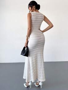 Rafferiza Elegant Slim Fit Deep V-Neck Dress Metal Buckle Sleeveless Fishtail Hem Dress Knitted Mechanism Fabric Spring And Summer Ladies Elegant Dress Ladies White Dress Party Dress Dress New Year White Dress Ladies Summer Dress Elegant Party Dress Ladies Holiday Dress Ladies Beach Dress Ladies Going Out Dress - Apricot - View 2