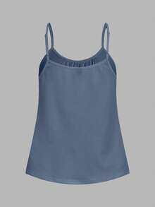 SHEIN EZwear 3件套加大码女式褶皱宽松吊带背心，黑色+雾霾蓝+黑白格子图案，可调节肩带，适合春夏穿着 - 彩色 - 查看 8