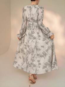 DAZY Vestido elegante de mujer con estampado floral, cuello redondo y mangas acampanadas - Gris - Ver 3