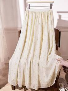 Modelyn Women's Ditsy Floral Elastic Waist Casual Skirt - Yellow - View 5