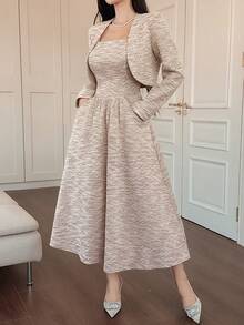 DAZY Women's Cardigan Jacket And Dress 2 Pieces Set, Fashionable And Stylish For Dates And Parties - Pink - View 5