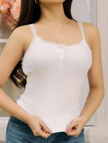 Criza Taa 女士修身蕾丝边吊带背心 Y2k 夏季 - 白色 - 查看 6