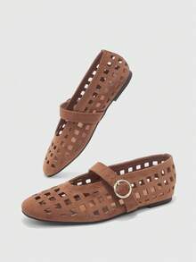 CUCCOO BIZCHIC Giày Mary Jane kiểu cổ điển, giày bệt đế rỗng cho nữ, thời trang và thoải mái, phù hợp cho mọi mùa, mùa thu/đông cho dịp Giáng sinh. - Rỉ Nâu - Xem 10