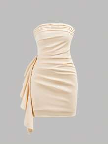 SHEIN Girlism 儿童夏季服装，柔软优雅荷叶边收胸纯色针织连衣裙，时尚派对装扮 - 少女香槟色女士连衣裙，金色连衣裙，优雅连衣裙，优雅米色连衣裙，青少年无肩带连衣裙，褶皱连衣裙，香槟色连衣裙，婚礼宾客礼服，舞会礼服，柔软优雅派对连衣裙，香槟色连衣裙，优雅连衣裙，奶油色连衣裙，女孩晚宴服装，舞会礼服 - 杏色 - 查看 5