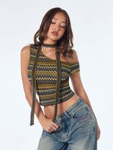 Sweetina Women's Casual Striped Asymmetric Collar Slim Fit Blouse, Summer - Multicolor - View 3