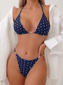 Swim Mod Bộ bikini dây yếm chấm bi gợi cảm cho nữ, phong cách bãi biển - Nhiều màu - Xem 3