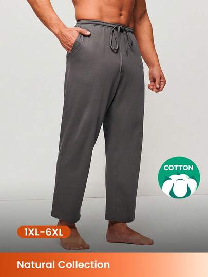 LUVLETTE Plus Size Autumn And Winter Men Gray Basic Soft 100% Pure Cotton Sleep Bottoms Lounge Pants Lingerie As Outerwear Airy Pajama Pants Fall Pajamas