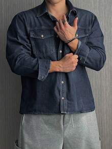 DAZY Men's Solid Dark Grey Washed Distressed Denim Jacket, Autumn - Blue - View 3