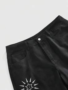 ROMWE MEN Street Life Men's Casual Everyday Embroidered Detail Loose Denim Shorts - Black - View 11