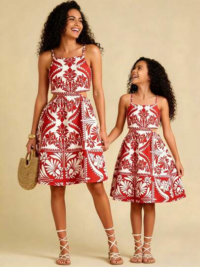 Young Girl Vacation Style Spaghetti Strap Dress, Elegant Retro Fashion Spring/Summer Dress, Hollow Waist Strap Dress, Tropical Vacation Style Beach Dress, Spring/Summer Tween Girl Outfit, Casual Wear For Outing, School, Party, Suitable For Outdoor Picnic, Street Photography, Campus, Festival, Vacation Gift