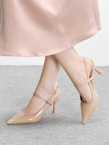 CUCCOO BIZCHIC 女士尖头细高跟鞋杏色时尚基础款日常百搭通勤上班购物女式高跟鞋露跟鞋女鞋 - 杏色 - 查看 3