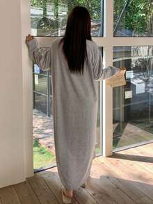 Dazy Plus Cartoon Cat Print Pattern Loose Round Neck Straight T-Shirt Style Sleepwear, Spring/Autumn - Grey - View 4