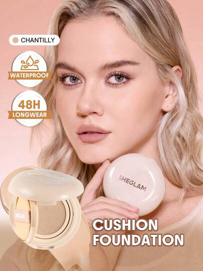 SHEGLAM Lock & Go Long-Lasting Cushion Foundation-Chantilly Brand Beauty Makeup Face Paint Cosmetic For Women Girls Perfect For Winter Spring Ideal For Y2K Fancy Fashion Suitable For Birthday Gift Party Ready Best Color