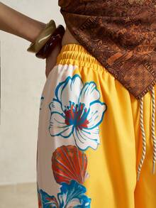 INAWLY Graphic Print Drawstring Loose Wide Leg Pants - Multicolor - View 3