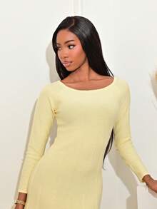 Mima John SCOOP NECK BIAS CUT SWEATER DRESS - Yellow - View 5