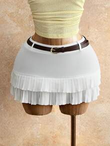 Mistrie Women's Fashionable Versatile Solid Color Pleated Mini Skirt, Summer - White - View 3