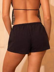 juhmazzocco 2pcs Women's New Linen Striped Shorts - Black and White - View 2