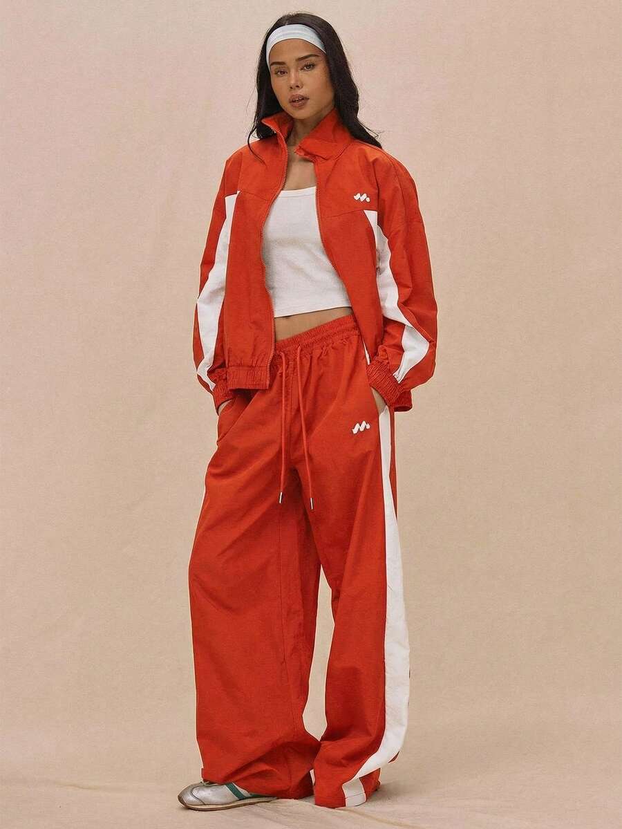 MUSERA Quần thể thao ống rộng bằng nylon có dây rút ở eo, phối màu tương phản, chỉ bao gồm quần. Thích hợp cho sân bay, phong cách thường ngày. Phù hợp cho Giáng sinh, mùa đông và mùa hè. - trái cam - Xem 1