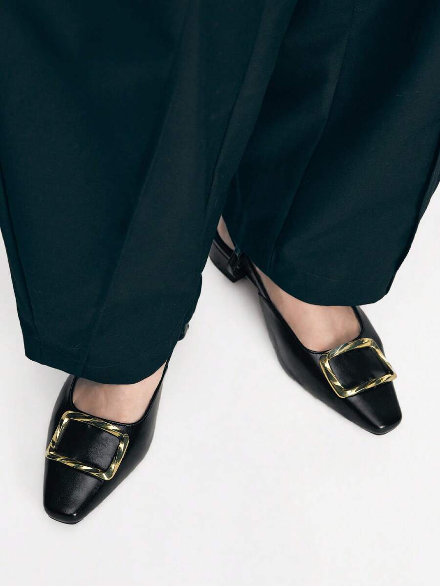 Mnmlis Women's Spring/Summer New Minimalist Soft Leather Open-Toe Backstrap Low Heel Fashion Shoes, Versatile Comfortable Pointed Toe Elegant Black High Heels Valentine's Day - Black - View 1