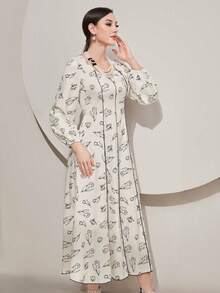 Modelyn Đầm maxi tay phồng in hoa dành cho nữ. - Màu be - Xem 5