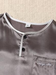 2pcs Casual Comfortable Soft Solid Color Polo Collar Short Sleeve Top And Shorts Pajama Set For Teenage Boys - Dark Grey - View 7