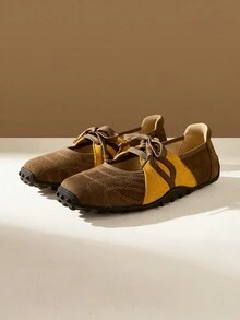 CUCCOO EASI Women's Lace-Up Design Casual Comfortable Sneakers For Daily Wear - Brown - View 3