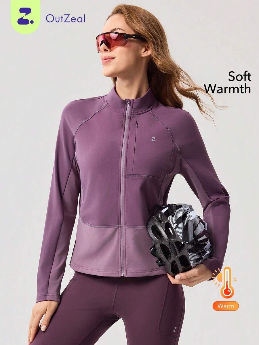 OutZeal Women Outdoor Jacket Daily Casual Spring Warmth Stretch Zip Up Stand Collar Tops - Purple - View 1