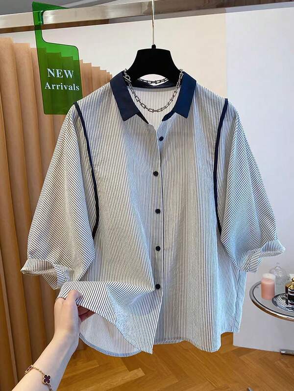 Resyla Women's Casual Commuter Striped Shirt, Spring/Summer