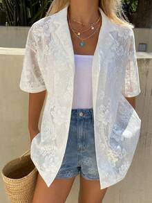 DAZY 女士白色短袖休闲/度假衬衫，春夏款 - 白色 - 查看 5