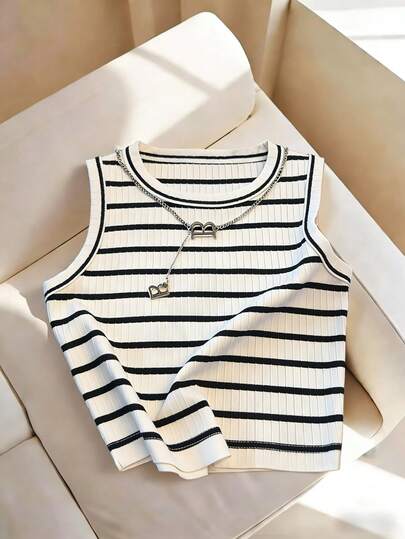 SHEIN LUNE Women's Casual Striped Fitted Tank Top, Summer