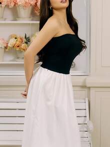 Criza Taa Women's Summer Color Block Strapless A-Line Mini Dress - Black Casual - Black and White - View 4