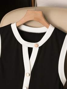 Nuevo vestido de mujer con cuello redondo, sin mangas y con bloques de color - Celeste - Ver 6