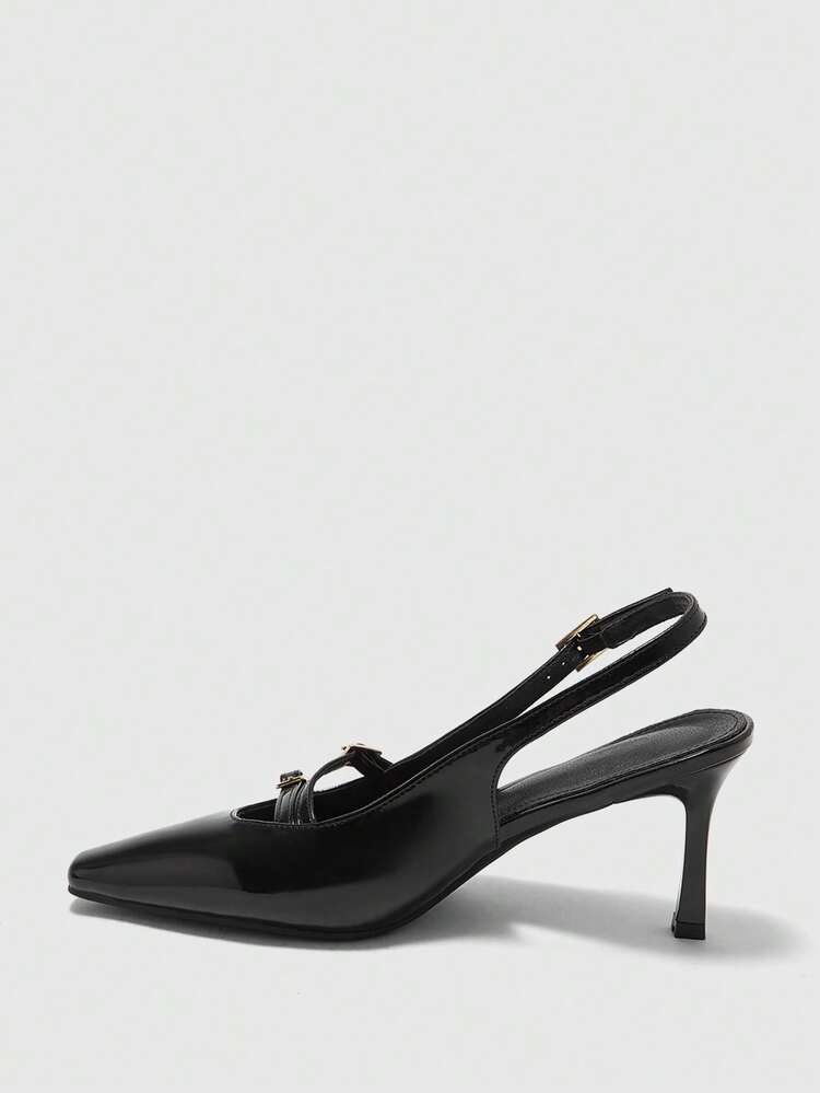CUCCOO BIZCHIC Women Shoes Spring And Autumn New French Small Square Toe Thin High Heel Black Buckle Slingback Simple Elegance Elegant Commuting To Work Comfortable Women's High Heel Shoes Slingback Women's Shoes