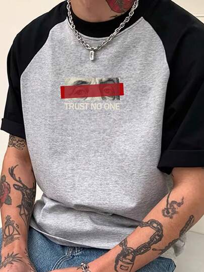 Manfinity Dauomo 男士标语印花撞色插肩袖休闲T恤