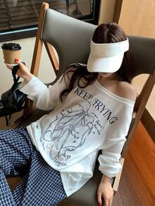 DAZY 女士领结水印韩式花卉印花短袖T恤，春夏款 - 白色 - 查看 4