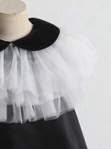 SHEIN Tween Girl Fashionable Elegant Contrast Color Mesh Dress - Black and White - View 5